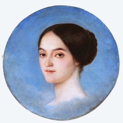Félix-Joseph BARRIAS, Portrait of a Woman on a Blue Background, tondo painting