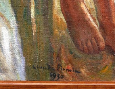 Claude FIRMIN, Femme nue à la fontaine en Avignon, tableau (GRAND FORMAT)