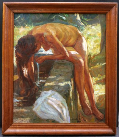 Claude FIRMIN, Femme nue à la fontaine en Avignon, tableau (GRAND FORMAT)