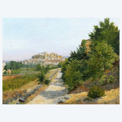 Early 20th-century French School, View of Grignan in the Drôme Provençale, landscape painting