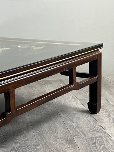 Chinoiserie-style Coffee Table Made Of Lacquered Wood With Mother-of-pearl Inlay, 20th Century
