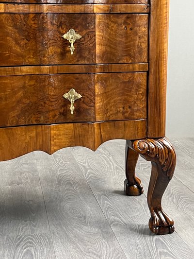 Louis XV-style Chest Of Drawers In Burl Walnut Veneer, 20th Century