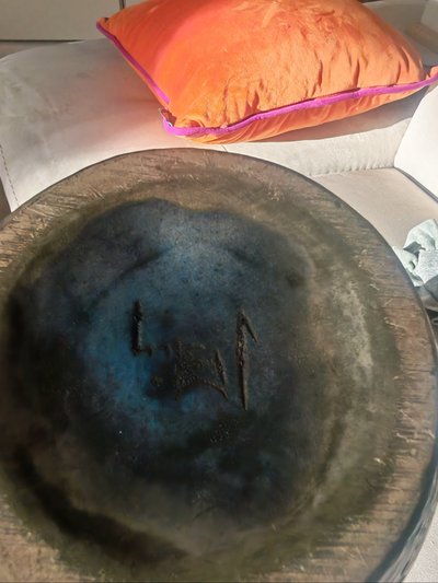 Vase  signe Jacques BLIN 1950-1960 , émail bleu mat nuance et tacheté