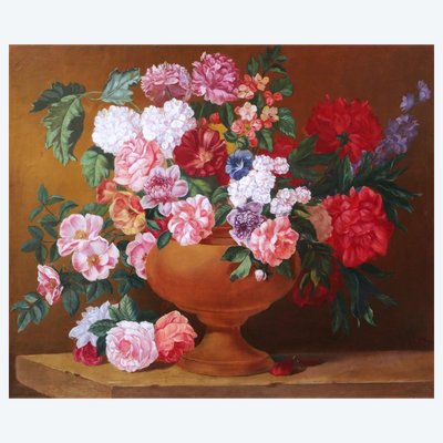 École FRANÇAISE du XIXème siècle, Bouquet de fleurs dans un vase, tableau de nature morte