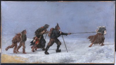 École FRANÇAISE XIXème siècle, Paysans dans la tempête (scène de chouannerie?), tableau