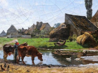Louis Alexandre BOUCHÉ, „Bäuerin und Kühe an der Tränke“, Gemälde