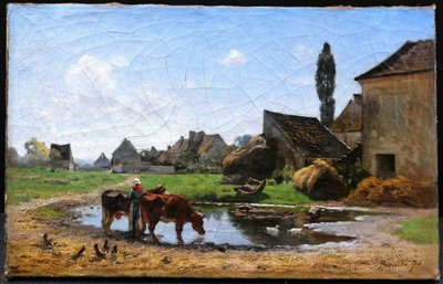 Louis Alexandre BOUCHÉ, „Bäuerin und Kühe an der Tränke“, Gemälde