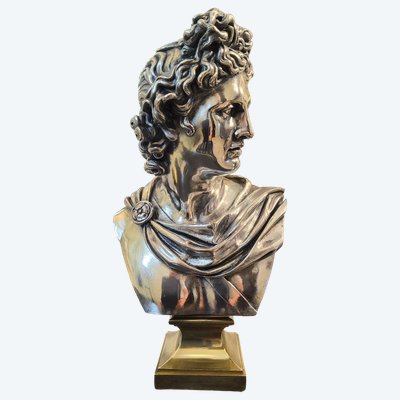 Buste d''Apollon du Belvédère en Bronze argenté Editeur L.Oudry XIXéme siécle 