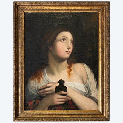 Porträt der Maria Magdalena, Öl auf Leinwand aus der italienischen Schule, 17. Jahrhundert
