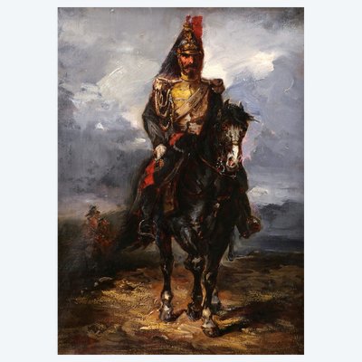 École FRANÇAISE du XIXème siècle, entourage de Piotr MICHALOWSKI, Cuirassier à cheval, tableau