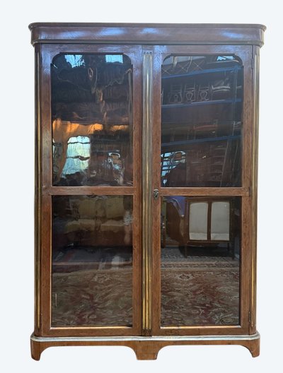 Two-door display bookcase – Louis XVI period – Fir, marquetry and brass fillets