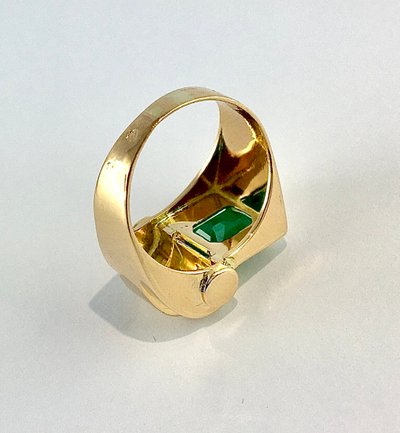Asymmetrical Emerald-Cut Emerald Ring in Yellow Gold