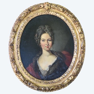 Porträt einer Dame – Französische Schule, Anfang des 18. Jahrhunderts, unter dem Einfluss von Rigaud, antiker Rahmen