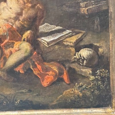 Antique painting from the 17th-century Neapolitan school, depicting Saint Elia, 62 x 52 cm. “The Miracle of the Crows”