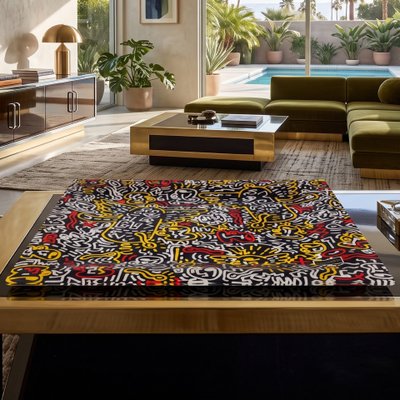 Vassoio da portata in stile Pop Art anni '90 di Keith Haring, prodotto da Café des Arts.