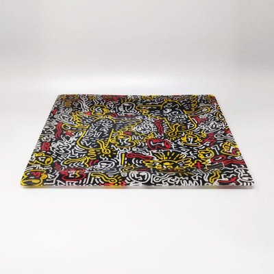 Vassoio da portata in stile Pop Art anni '90 di Keith Haring, prodotto da Café des Arts.