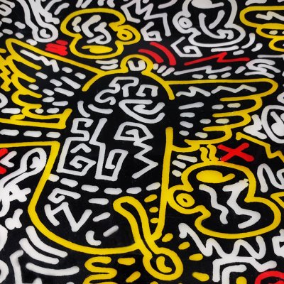 Vassoio da portata in stile Pop Art anni '90 di Keith Haring, prodotto da Café des Arts.