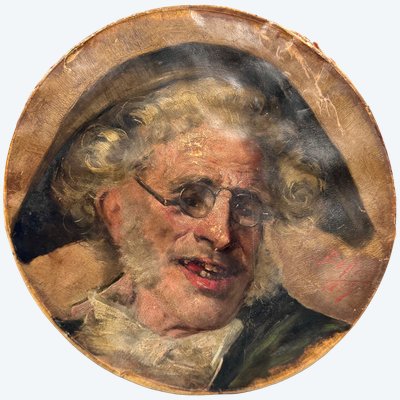 Porträt eines Straßenmusikers auf einem Trommelfell von Benito Belli