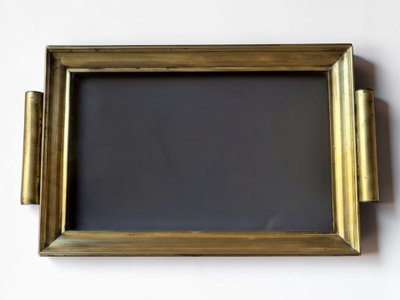Hollywood Regency brass tray, 1960s / Smoked glass