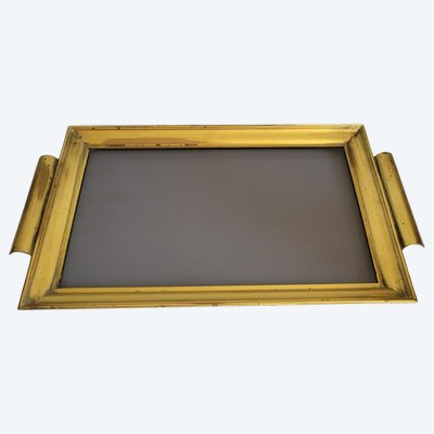 Hollywood Regency brass tray, 1960s / Smoked glass
