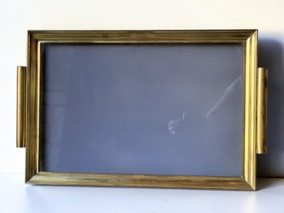Hollywood Regency brass tray, 1960s / Smoked glass