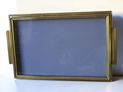 Hollywood Regency brass tray, 1960s / Smoked glass