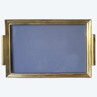 Hollywood Regency brass tray, 1960s / Smoked glass