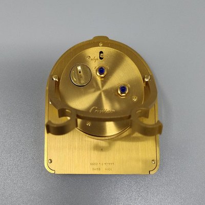 1980s Cartier "Romane" 18K Gold Plated Travel & Desk Alarm Clock with Original Box & Papers
