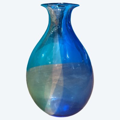 Beautiful two-tone Murano glass flask (green and blue) mid century Archimede Seguso 1950.