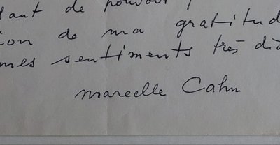 Marcelle CAHN - (1895 - 1981) - Lettre autographe signée - 1970 - Alsace