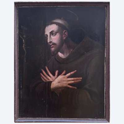 Saint Francis in prayer, 17th century on oak wood.