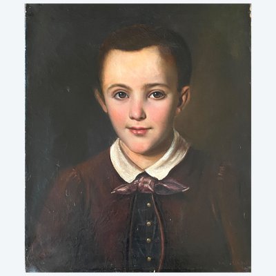 Porträt eines Kindes. Junge. Öl auf Leinwand, 19. Jahrhundert.