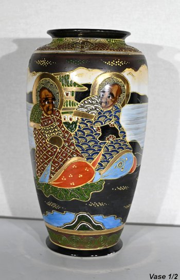 Pair of Satsuma Vases in Japanese Porcelain - Early XXth