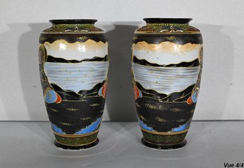 Pair of Satsuma Vases in Japanese Porcelain - Early XXth
