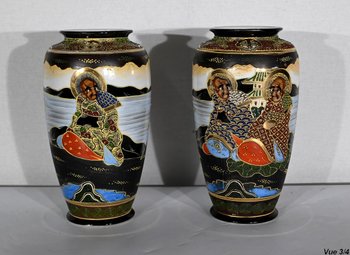 Pair of Satsuma Vases in Japanese Porcelain - Early XXth