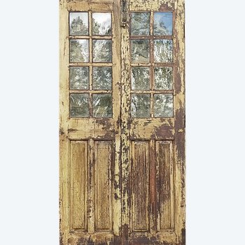Antica porta in teak smaltato del 19° secolo nella sua patina originale Porte in legno