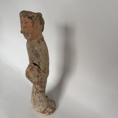 Statue dame de cour Han en terre cuite polychrome