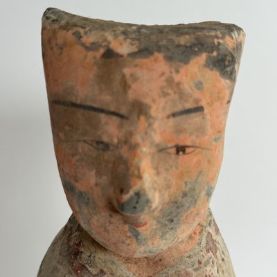 Statue dame de cour Han en terre cuite polychrome