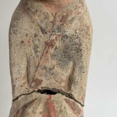 Statue dame de cour Han en terre cuite polychrome