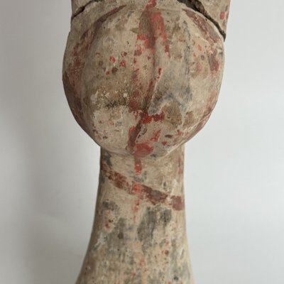Statue dame de cour Han en terre cuite polychrome