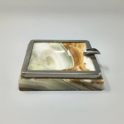 Set da fumo italiano in onice, stile Mid-Century Modern, anni '60, con accendino da tavolo e posacenere.