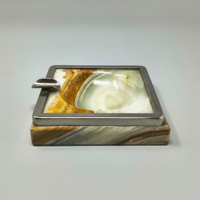 Set da fumo italiano in onice, stile Mid-Century Modern, anni '60, con accendino da tavolo e posacenere.