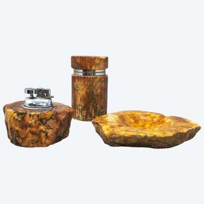 Set da fumo italiano in alabastro stile Mid-Century Modern degli anni '60 di Romano Bianchi - Set da 3 pezzi