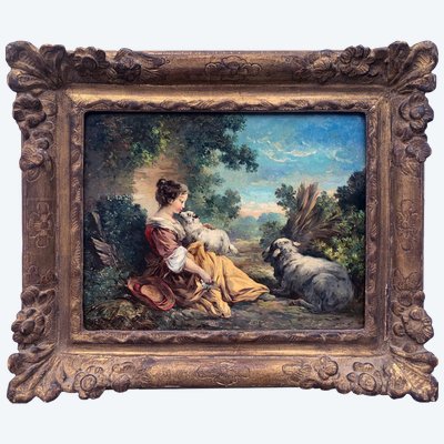 Dipinto a olio su tavola del XIX secolo, nello stile di François Boucher.
