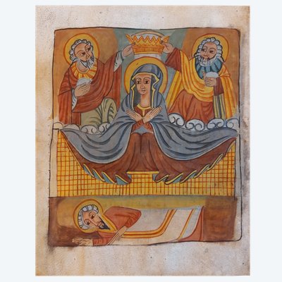 Ethiopia - Coptic illumination on vellum - Coronation of the Virgin - late 19th century -