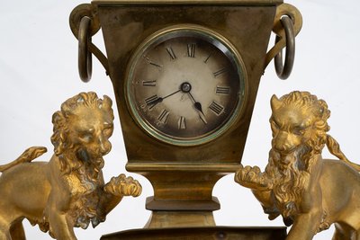 Antique inkwell with clock, France, 19th century.