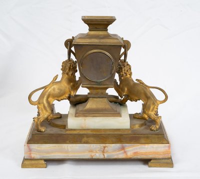 Antique inkwell with clock, France, 19th century.