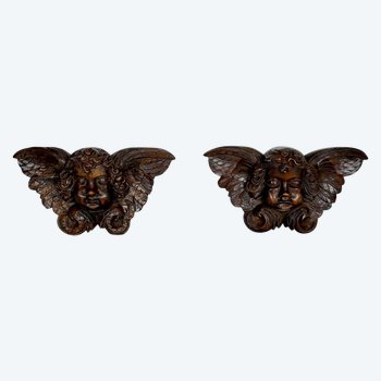 Pair of Angelots in Carved Wood - End of XIXth century