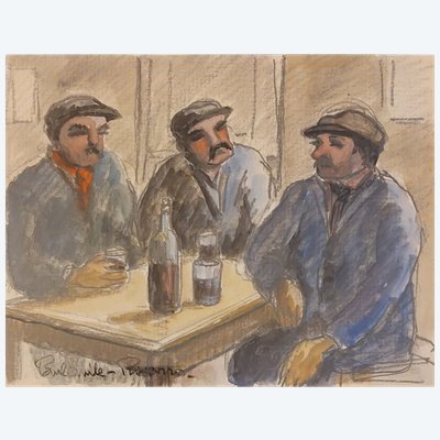 Paul Emile Pissarro - (1884 - 1972) - Al caffè - Acquerello originale