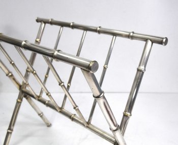 1940 Style Magazine Rack Bamboo In Silver Metal